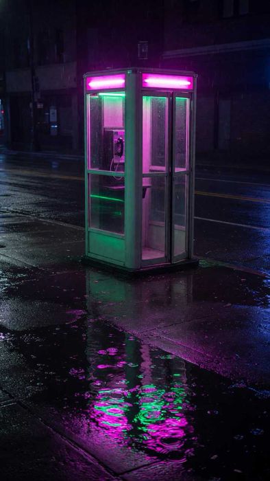 Phone booth in the rain