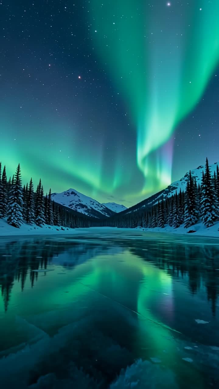 Aurora over the frozen lake