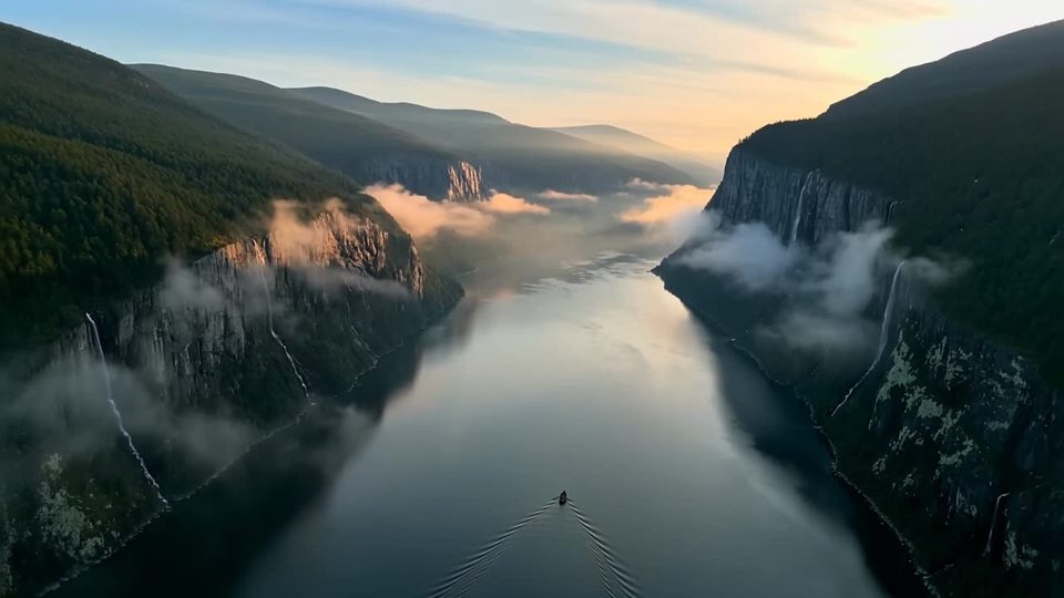 Boat through the fjord