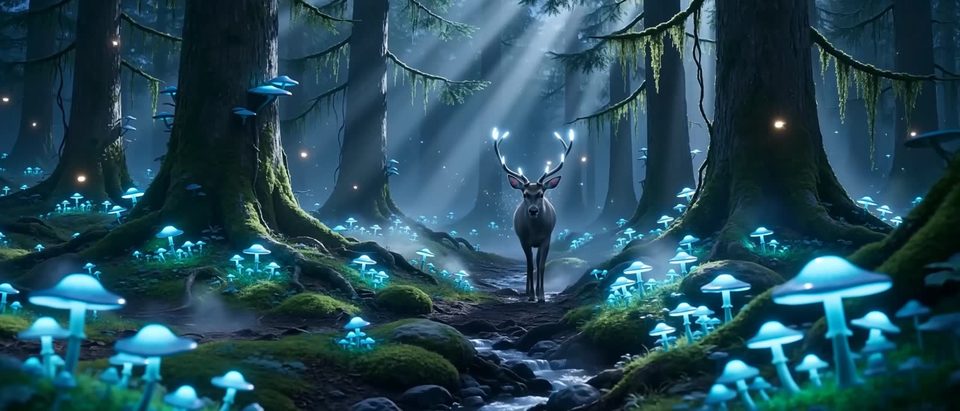 Stag in the glowing forest