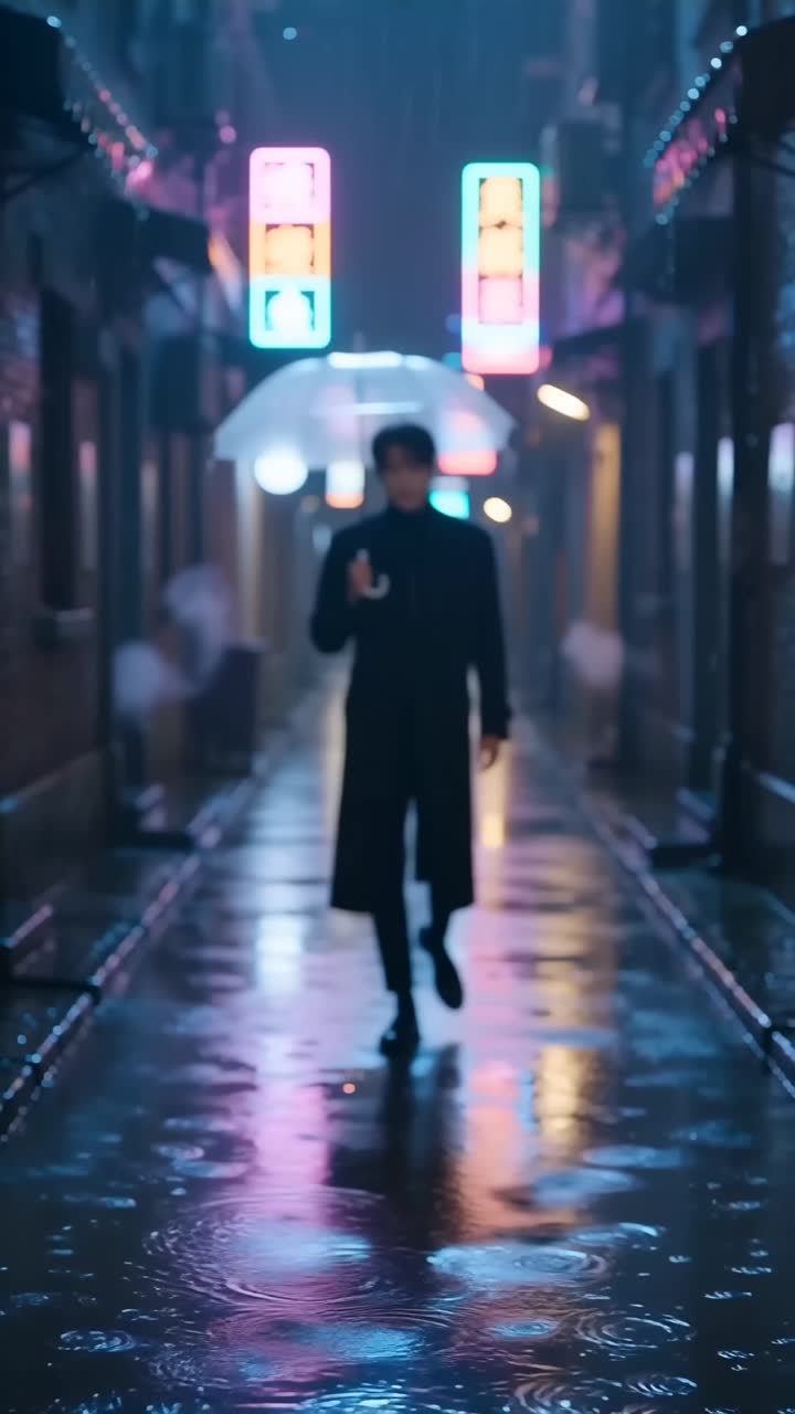 Umbrella in the neon alley