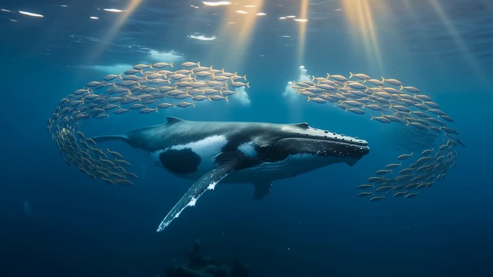 Whale through the bait ball