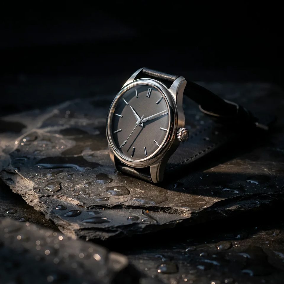 Steel watch on slate