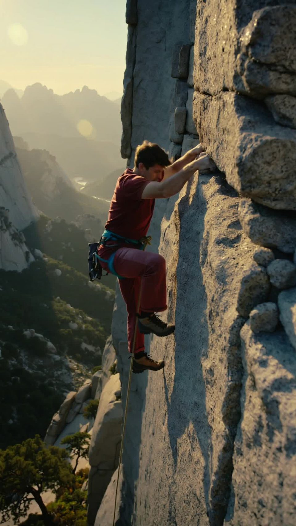 Climber, golden cliff