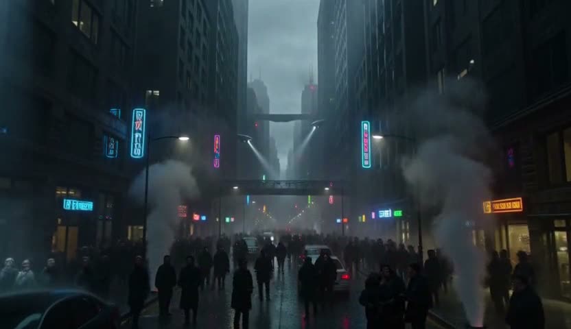 Wet neon crowd