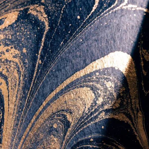 Marbled paper, indigo and gold