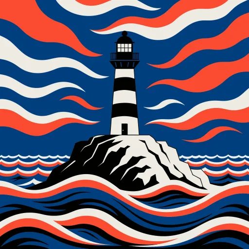 Flat lighthouse and waves