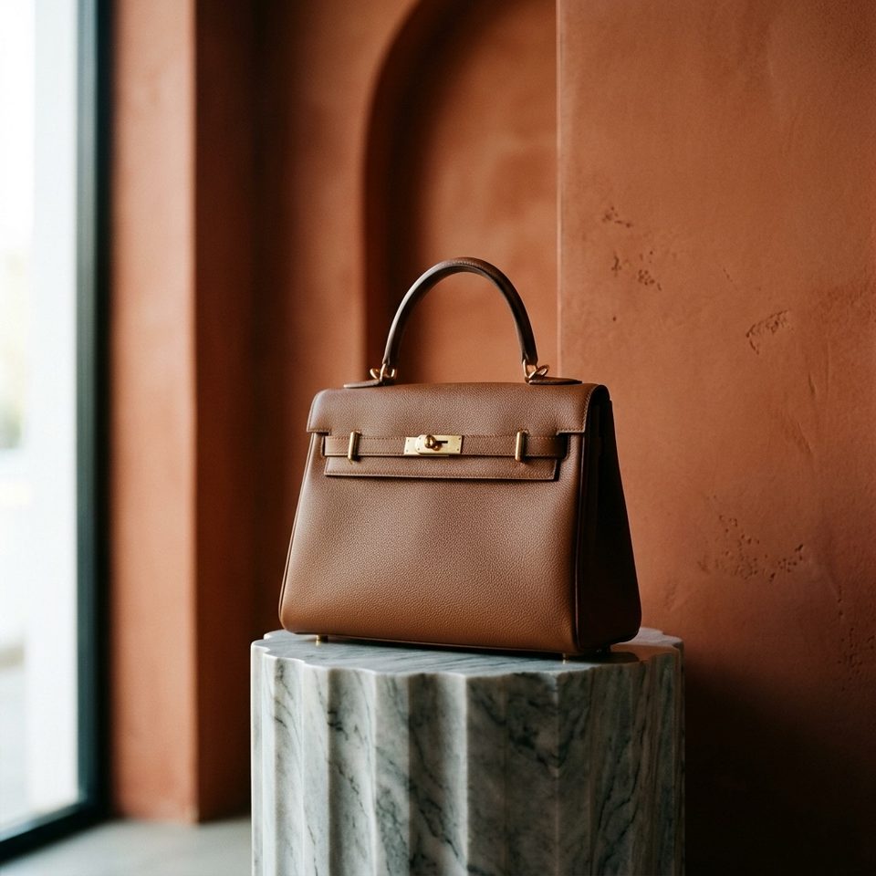 Handbag on fluted marble