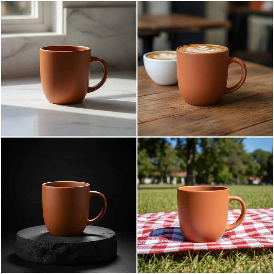 One mug, four scenes