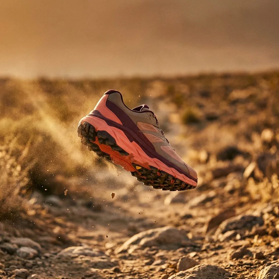 Trail shoe at golden hour