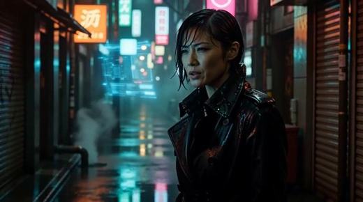 Woman in the cyberpunk city