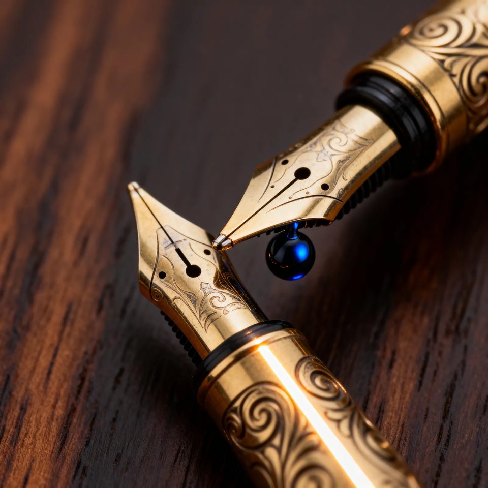 Nib holding a bead of ink