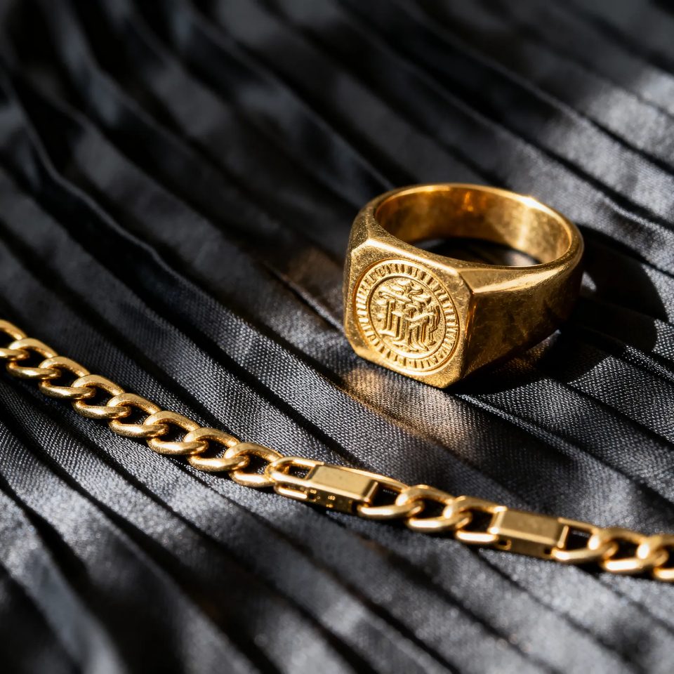 Signet ring on silk