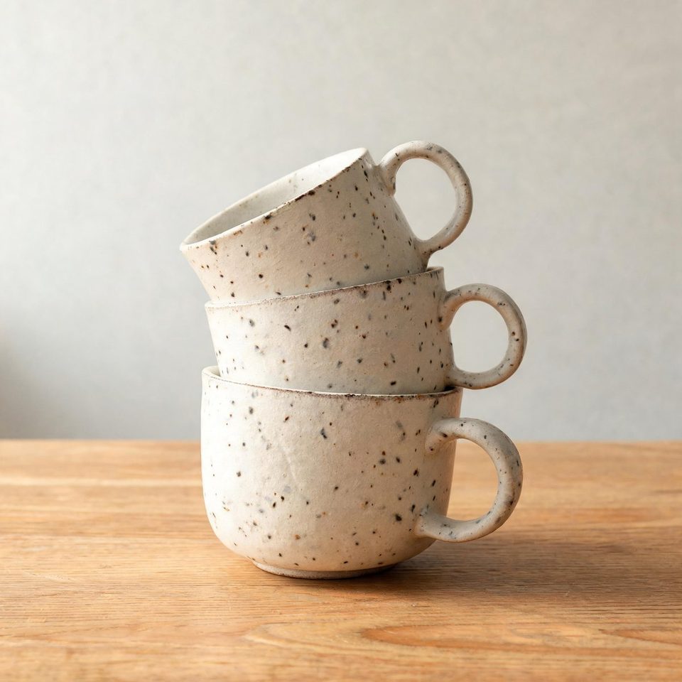 Stacked ceramic mugs
