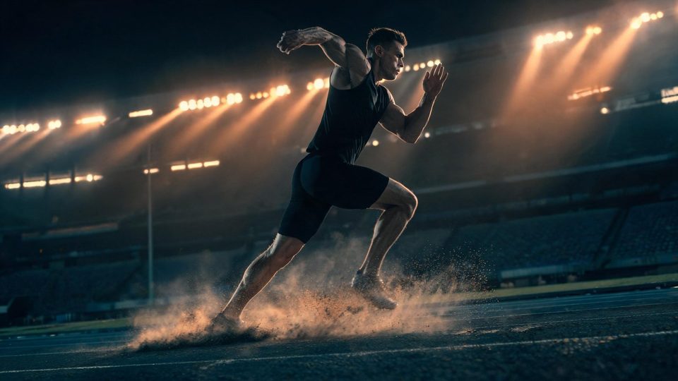 Sprinter on the floodlit track
