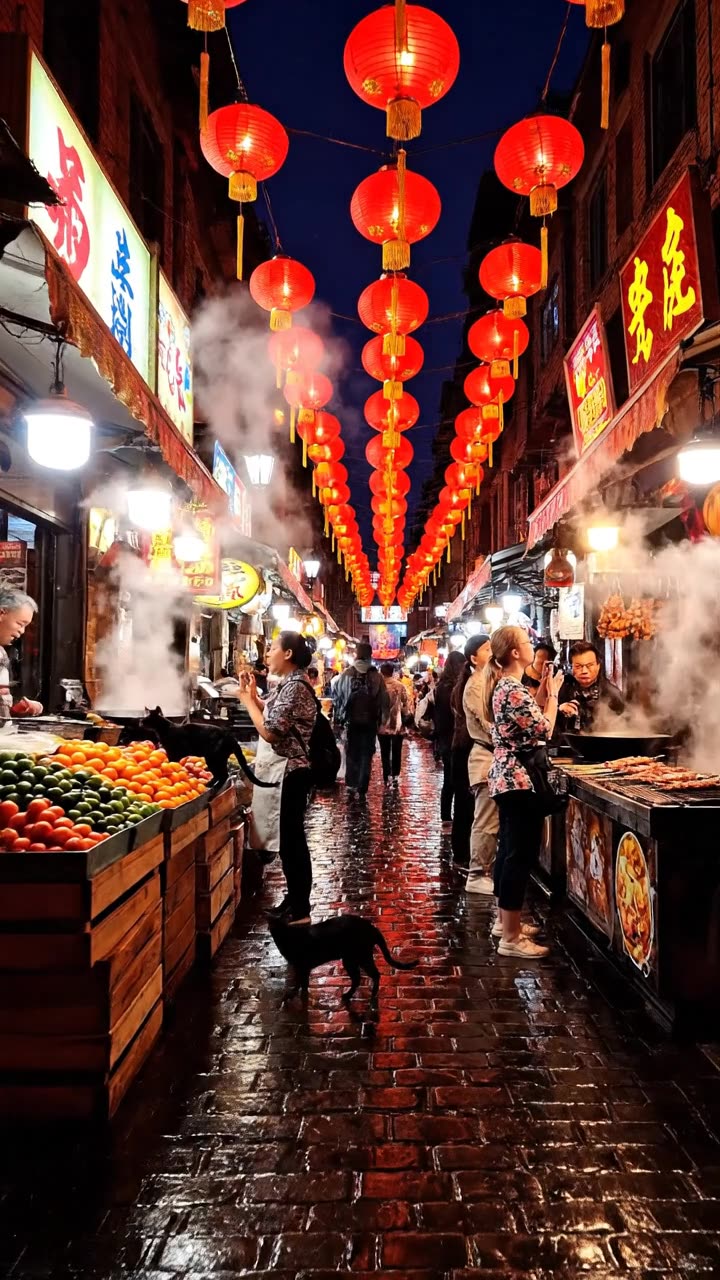 Lantern street, after rain