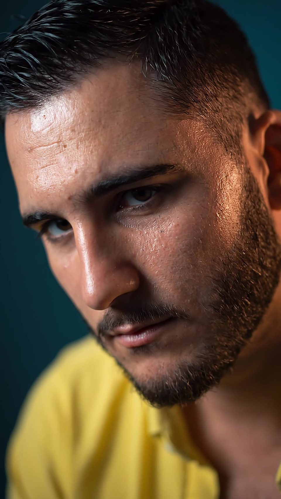 Studio portrait, teal