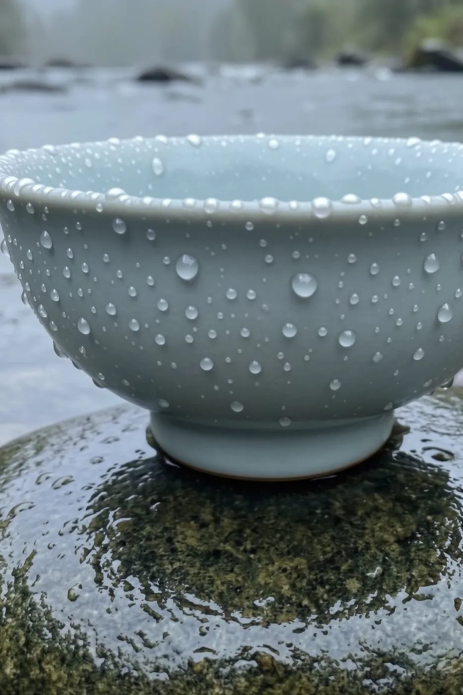Pearl bowl on river stone