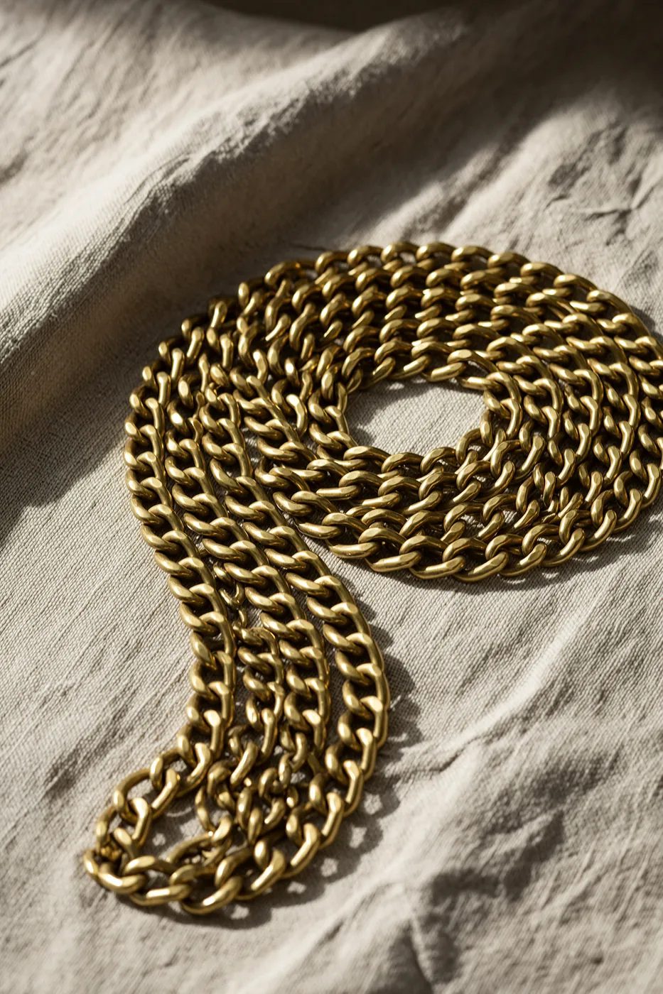 Brass chain on linen