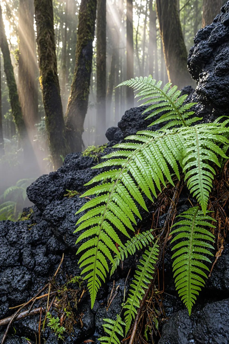Fern on volcanic rock