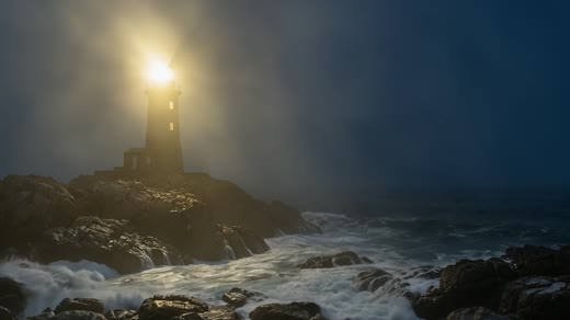 Lighthouse beam through fog