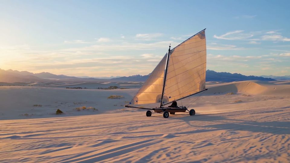 Solar land yacht at sunrise