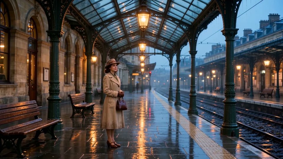 A meeting on a rainy platform
