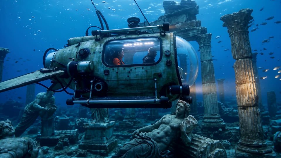 Submersible over a drowned city