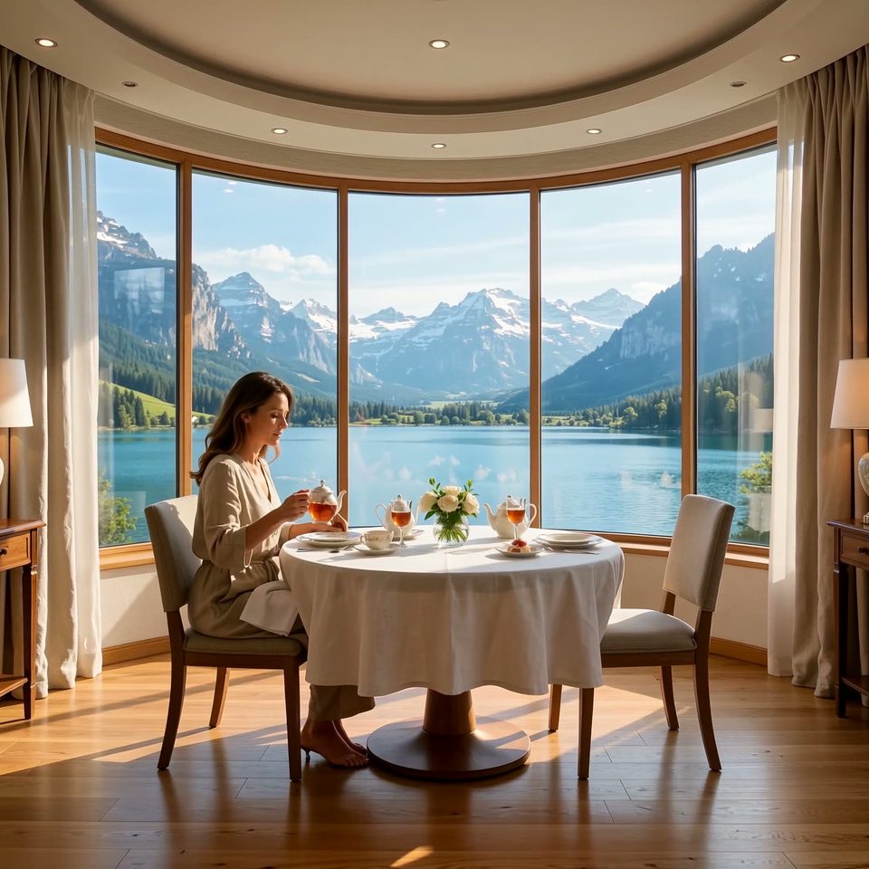 Breakfast by the alpine lake
